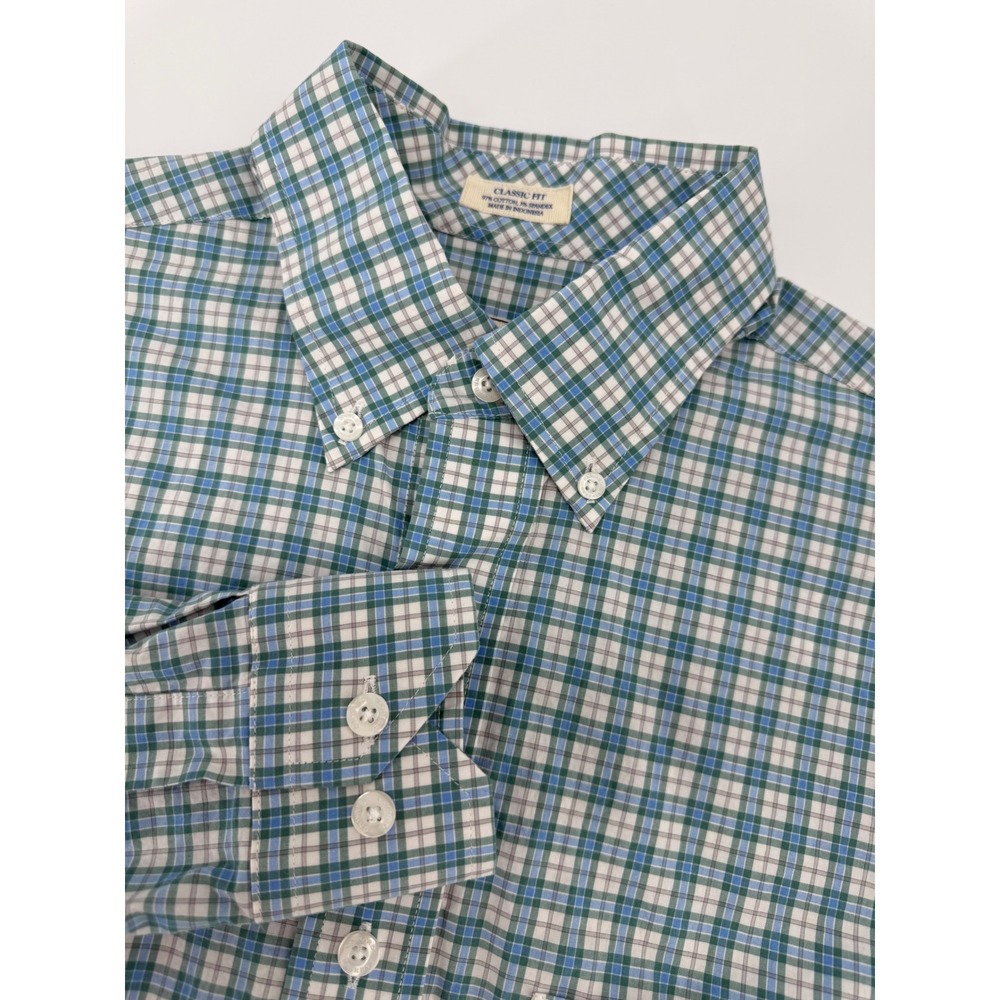 Onward Reserve Shirt Mens Small Blue Green Plaid Classic Fit Cotton Spandex